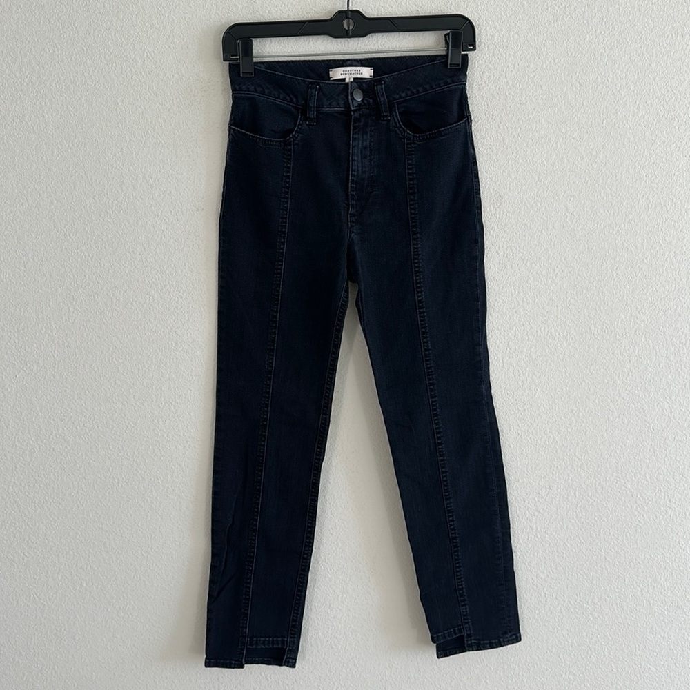 Dorothee Schumacher Cut Out Hem Skinny Leg Jeans Gray Wash